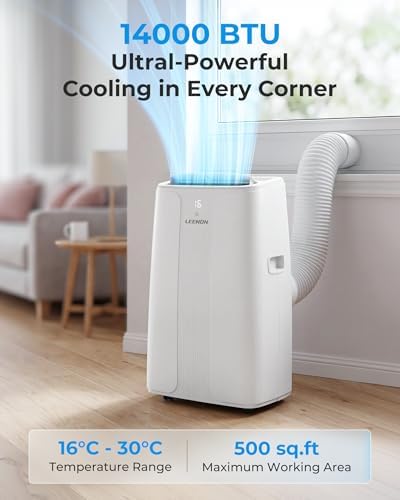 14000 BTU Portable Air Conditioner with Cooling, Dehumidifier, Fan & Sleep Mode, Auto-Swing, Remote Control, 24H Timer, Exhaust Hose, Energy Class A