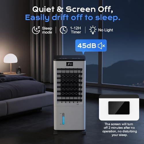 60W Air Cooler with LED Display, 3 Modes, 8L Water Tank, 12-Hour Timer, 60°/120° Oscillation, Touch & Remote Control, Includes 4 Ice Boxes, Low Noise