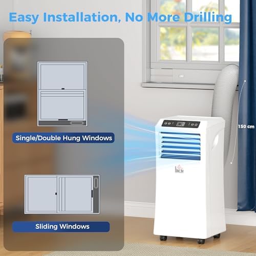 9000 BTU Portable Air Conditioner with Cooling, Fan, Dehumidifier (24L/Day), Sleep Mode, Remote Control, 24H Timer, Digital Display, Window Kit