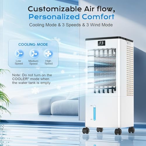 60W Air Cooler with LED Display, 3 Modes, 8L Water Tank, 12-Hour Timer, 60°/120° Oscillation, Touch & Remote Control, Includes 4 Ice Boxes, Low Noise