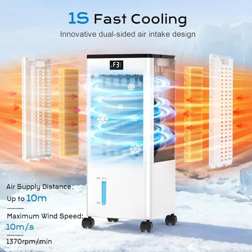 60W Air Cooler with LED Display, 3 Modes, 8L Water Tank, 12-Hour Timer, 60°/120° Oscillation, Touch & Remote Control, Includes 4 Ice Boxes, Low Noise