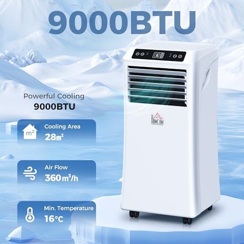 9000 BTU Portable Air Conditioner with Cooling, Fan, Dehumidifier (24L/Day), Sleep Mode, Remote Control, 24H Timer, Digital Display, Window Kit