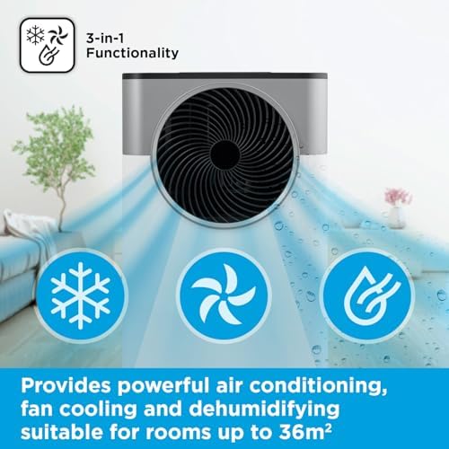 12000 BTU Portable Air Conditioner with Cooling, Dehumidifier & Fan, Smart Control, Power Memory Function, White, Energy Class A